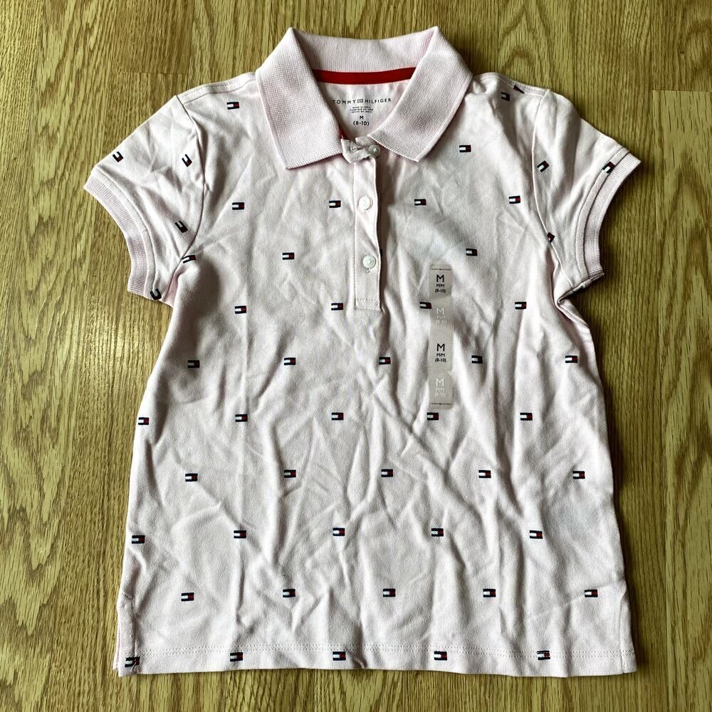 Tommy Hilfiger Big Kids Flag Print Polo Pink Medium 8-10